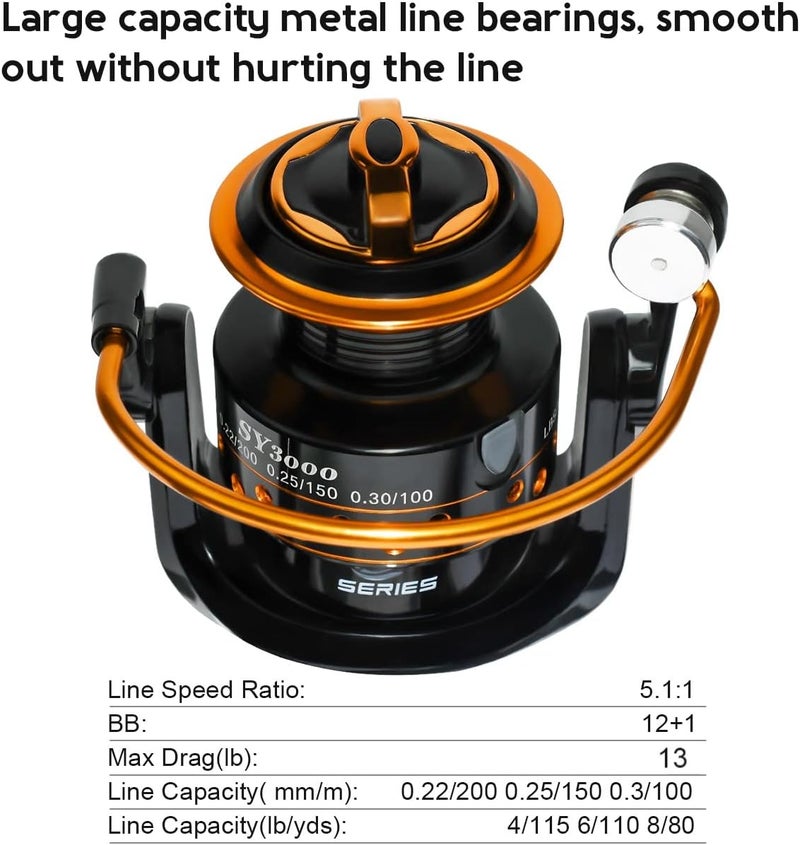 QINGLER Summer and Centron Spinning Reels, 12 +1 BB Light Weight & Ultra Smooth Reel for Ice/Summer 3000/1000 Fishing Reel by - Image 2